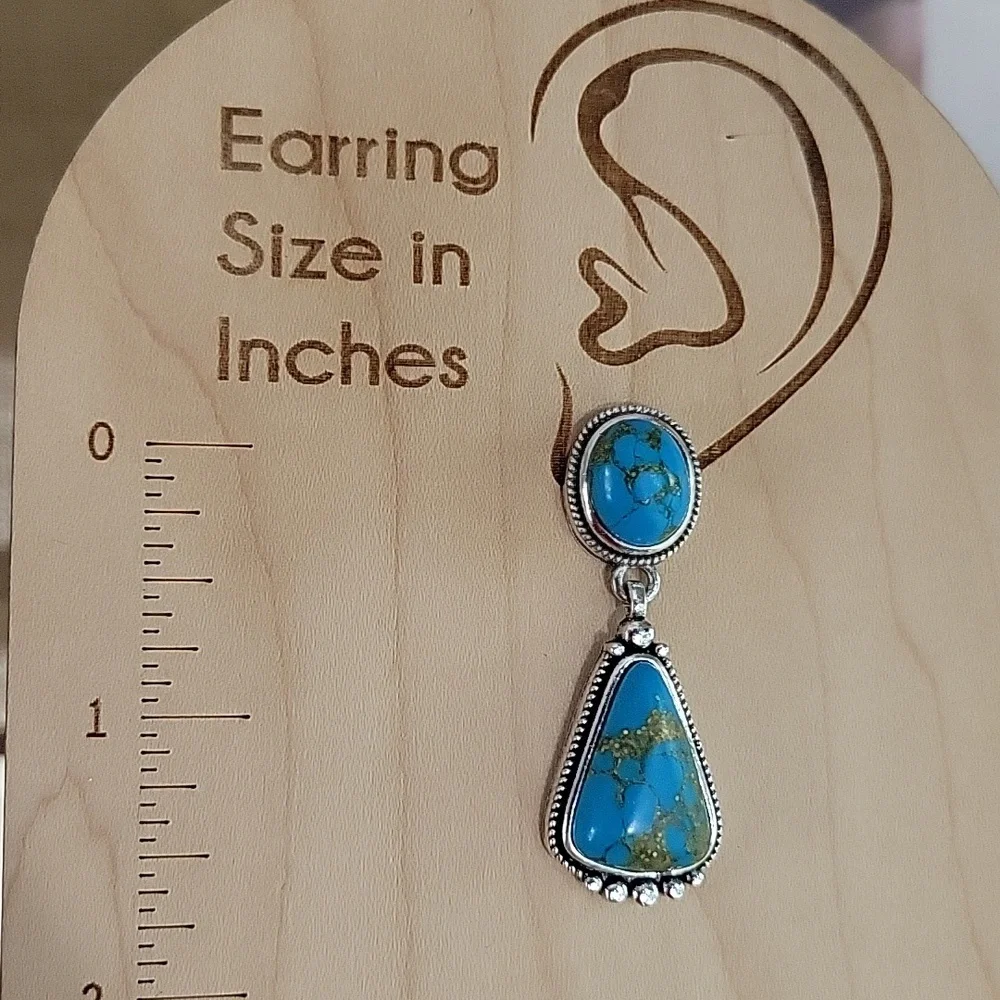 Copper Turquoise Style Drop Earrings - Picture 3 of 5